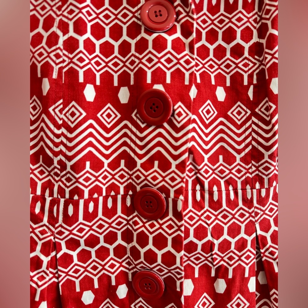Eden Court Geometric Print Jacket Red White Button Front Size M - Picture 4 of 6